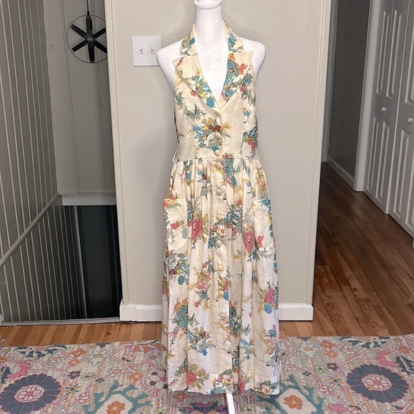 Zimmermann Clover Halter Midi Shirt Dress In Honey Peony Floral Size AU 3, US 10 - Picture 10 of 13